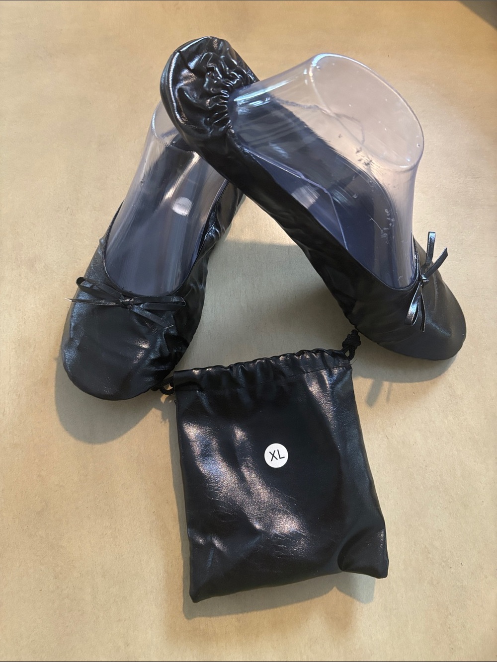 Foldable Black Ballerina Flats with Carry Pouch